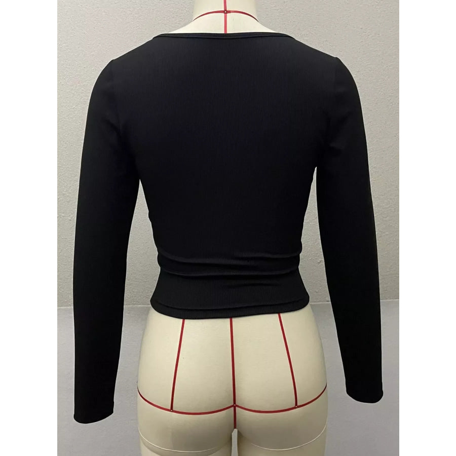 Slit Square Neck Long Sleeve T-Shirt Apparel and Accessories