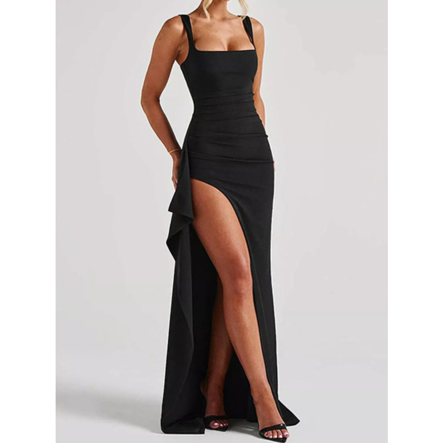 Slit Square Neck Maxi Dress Black / XS Apparel and Accessories