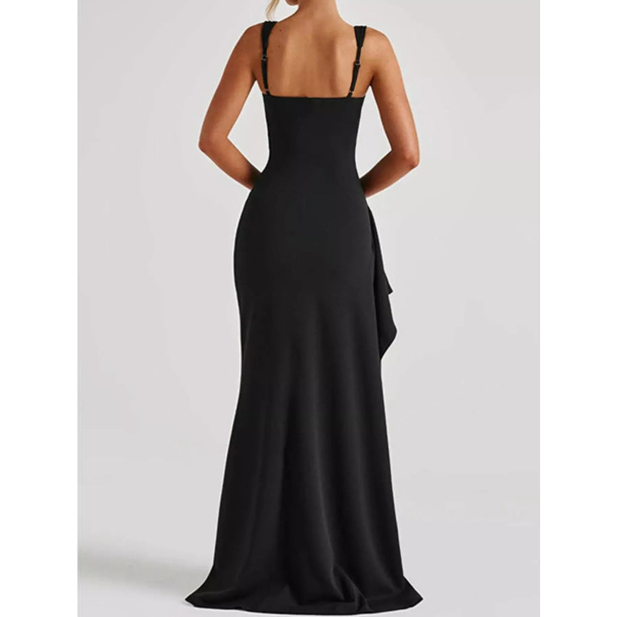 Slit Square Neck Maxi Dress Apparel and Accessories