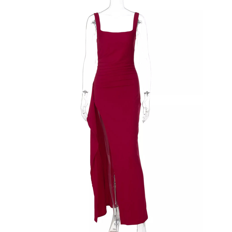 Slit Square Neck Maxi Dress Apparel and Accessories