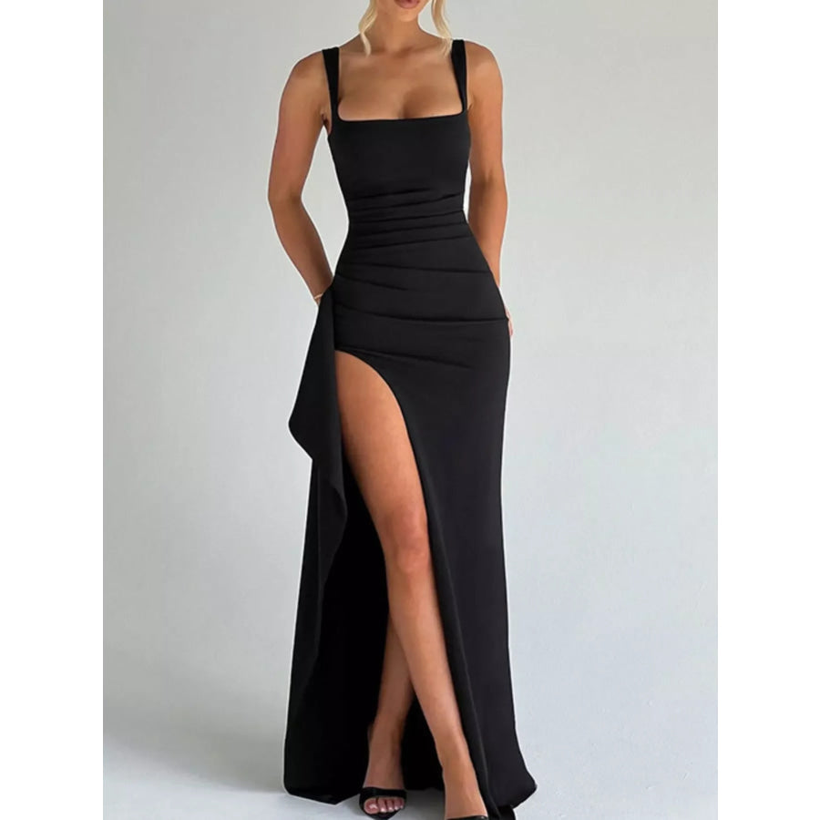 Slit Square Neck Maxi Dress Apparel and Accessories