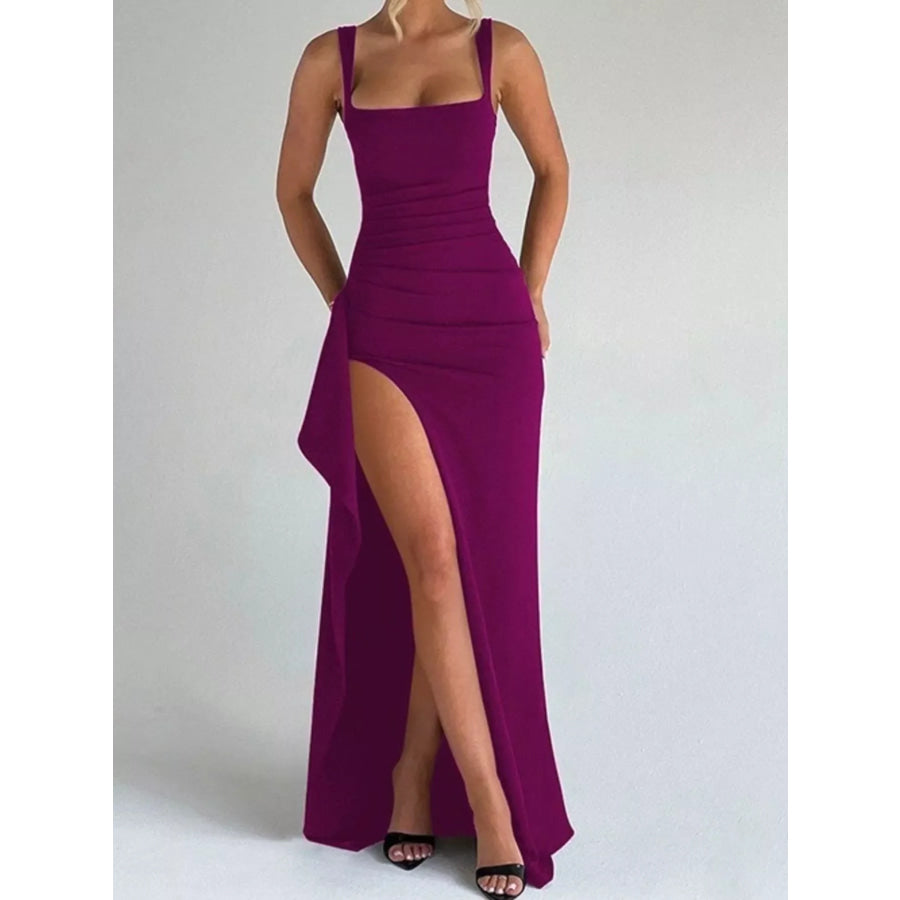 Slit Square Neck Maxi Dress Purple / XS Apparel and Accessories