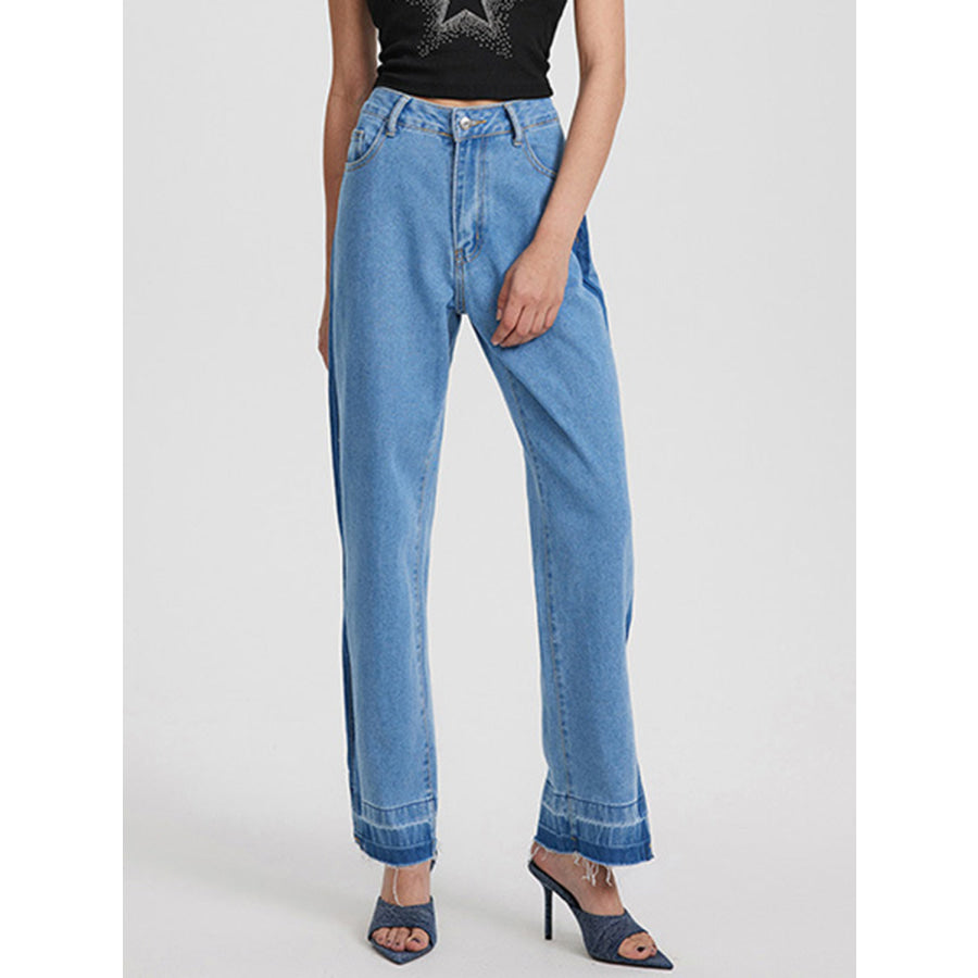 Slit Straight Leg Jeans with Pockets Apparel and Accessories