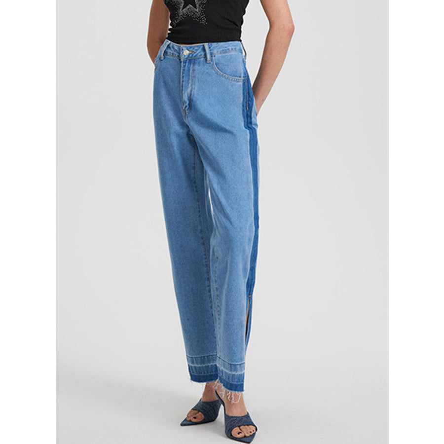 Slit Straight Leg Jeans with Pockets Apparel and Accessories