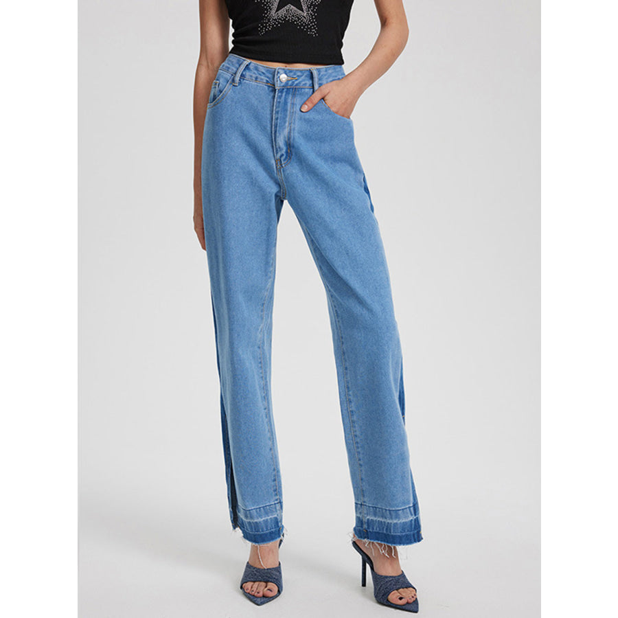 Slit Straight Leg Jeans with Pockets Light / XS Apparel and Accessories