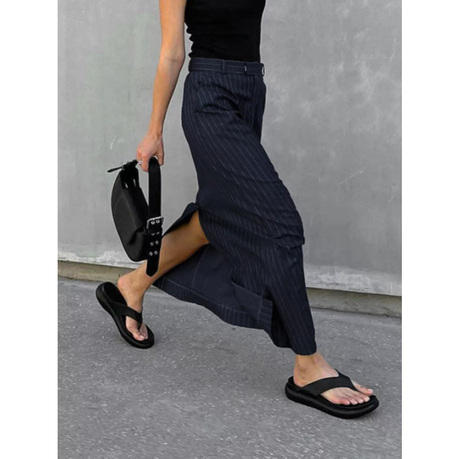 Slit Striped Maxi Skirt Apparel and Accessories