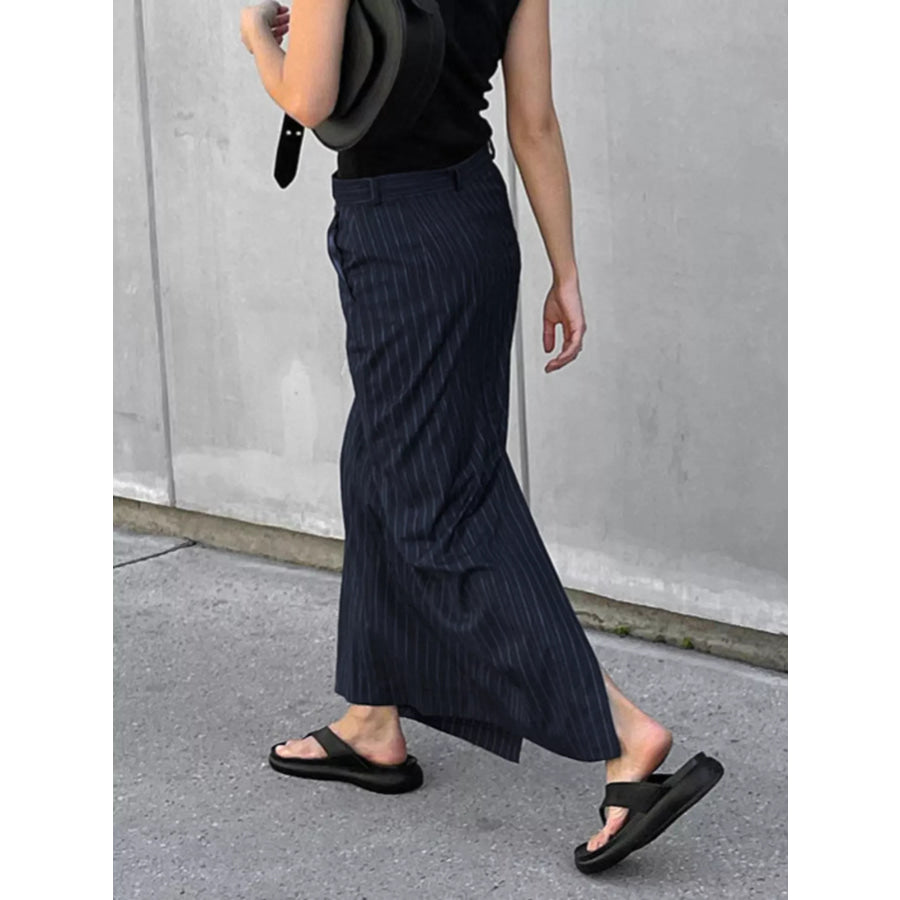 Slit Striped Maxi Skirt Apparel and Accessories