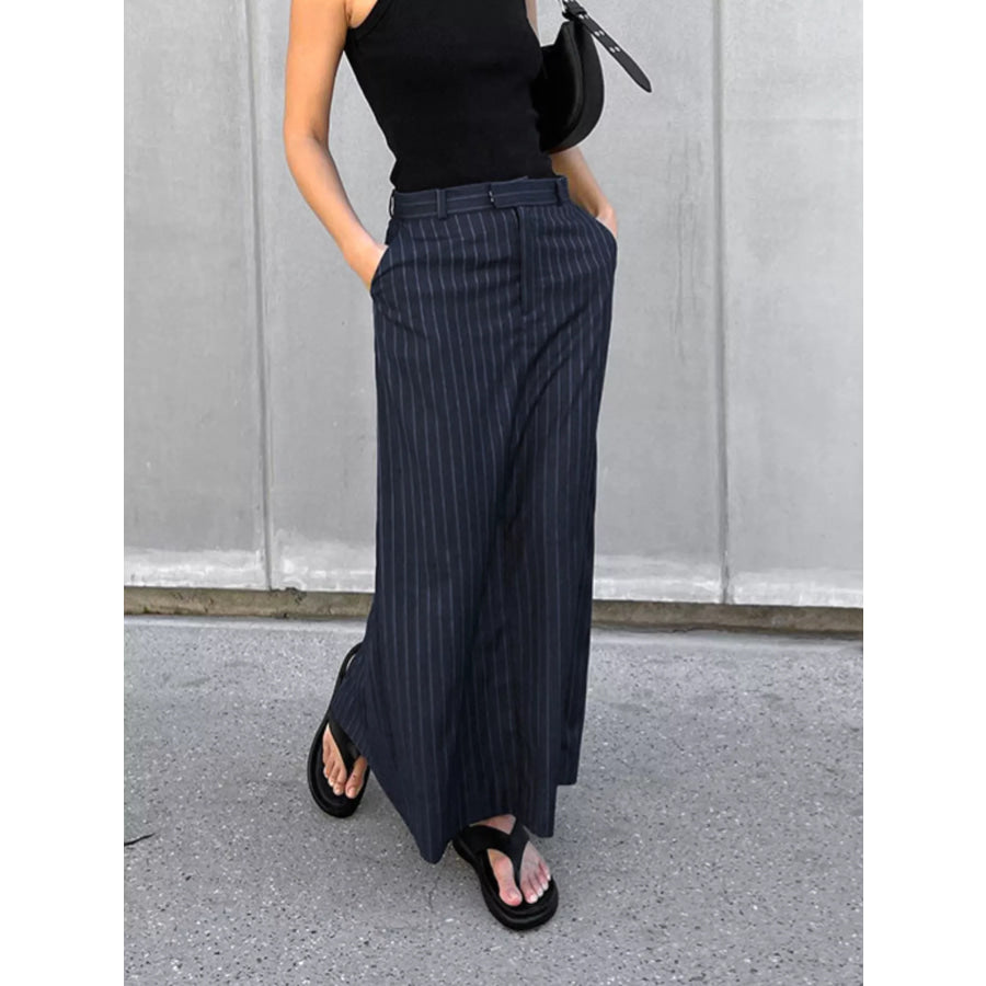 Slit Striped Maxi Skirt Stripes / S Apparel and Accessories