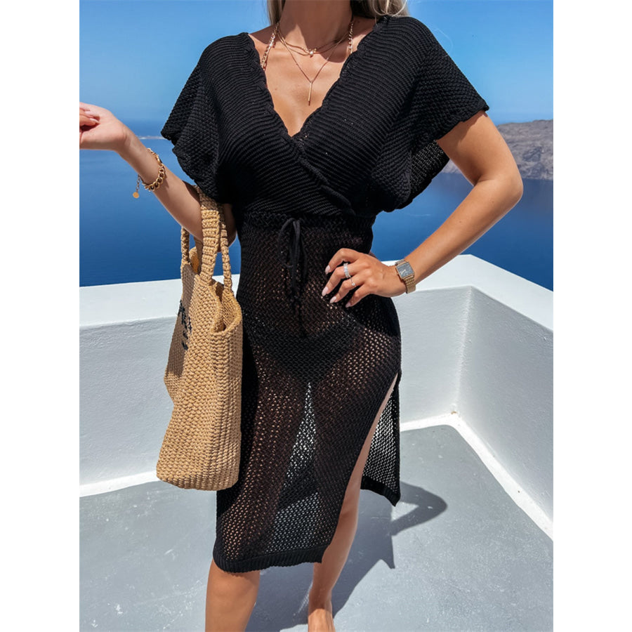 Slit Surplice Cap Sleeve Cover Up Apparel and Accessories