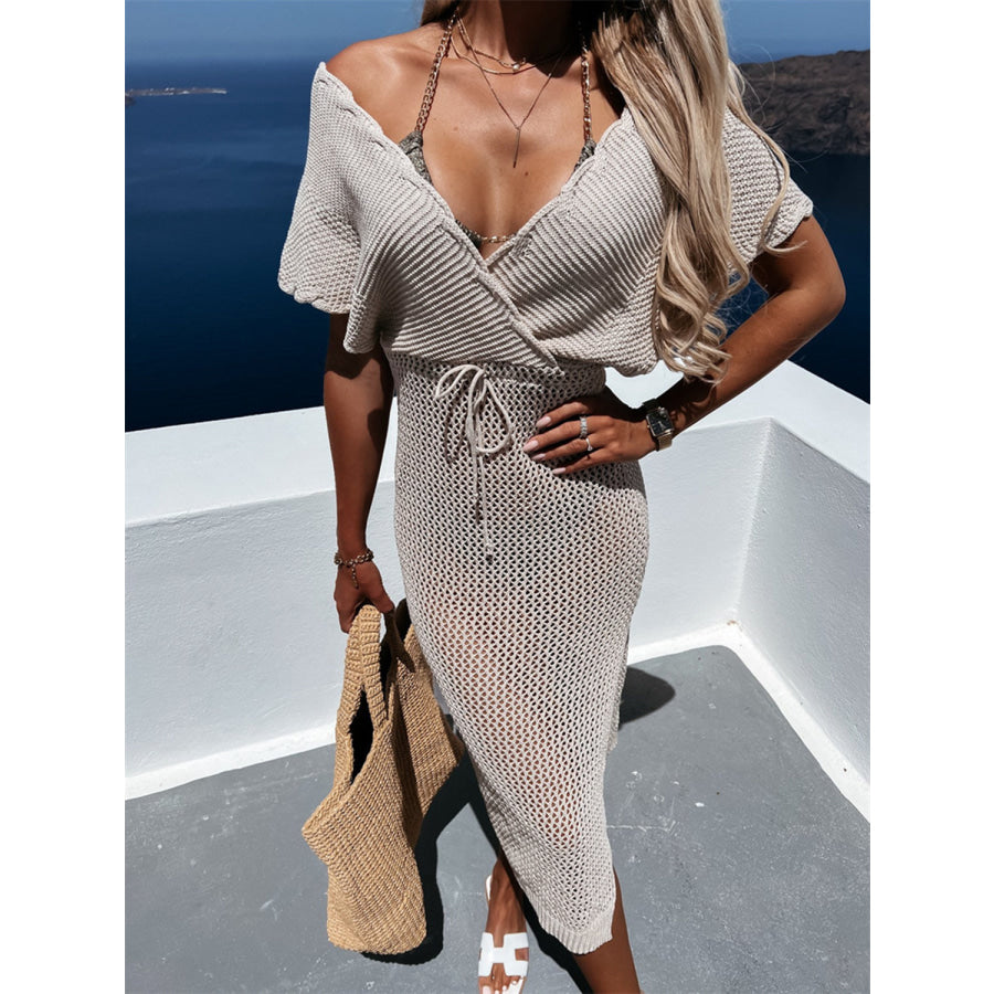 Slit Surplice Cap Sleeve Cover Up Apparel and Accessories