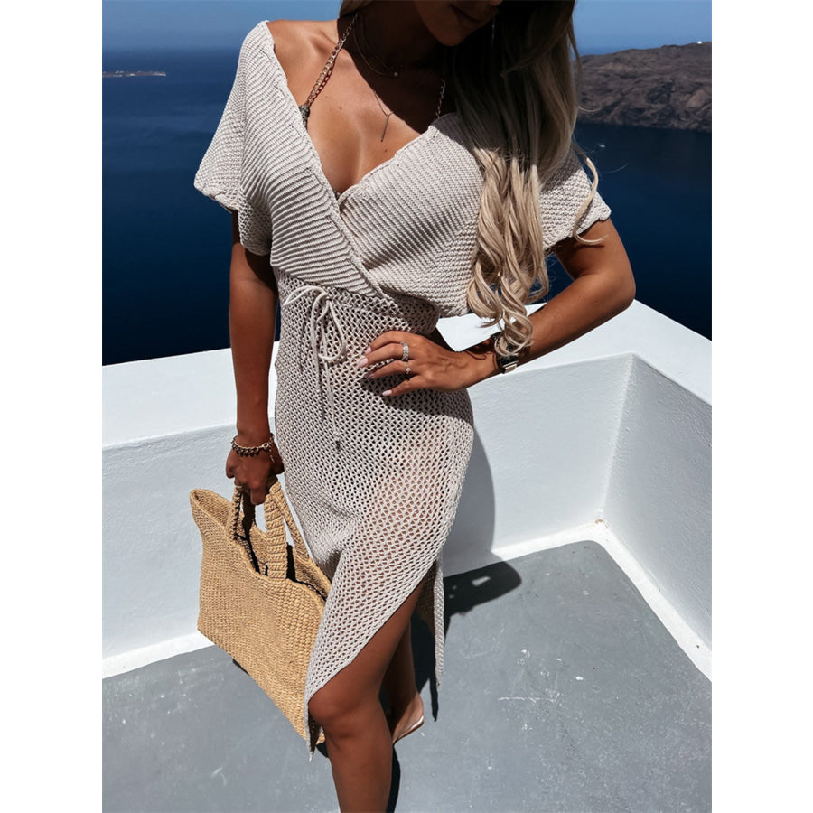 Slit Surplice Cap Sleeve Cover Up Tan / S Apparel and Accessories