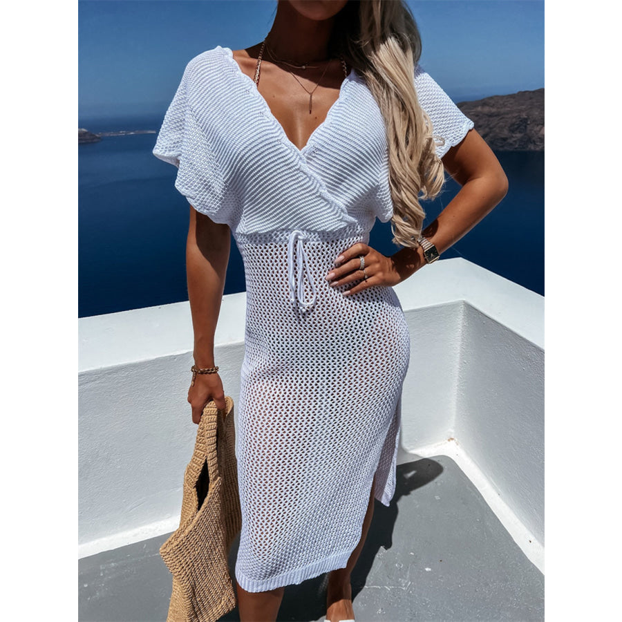 Slit Surplice Cap Sleeve Cover Up White / S Apparel and Accessories