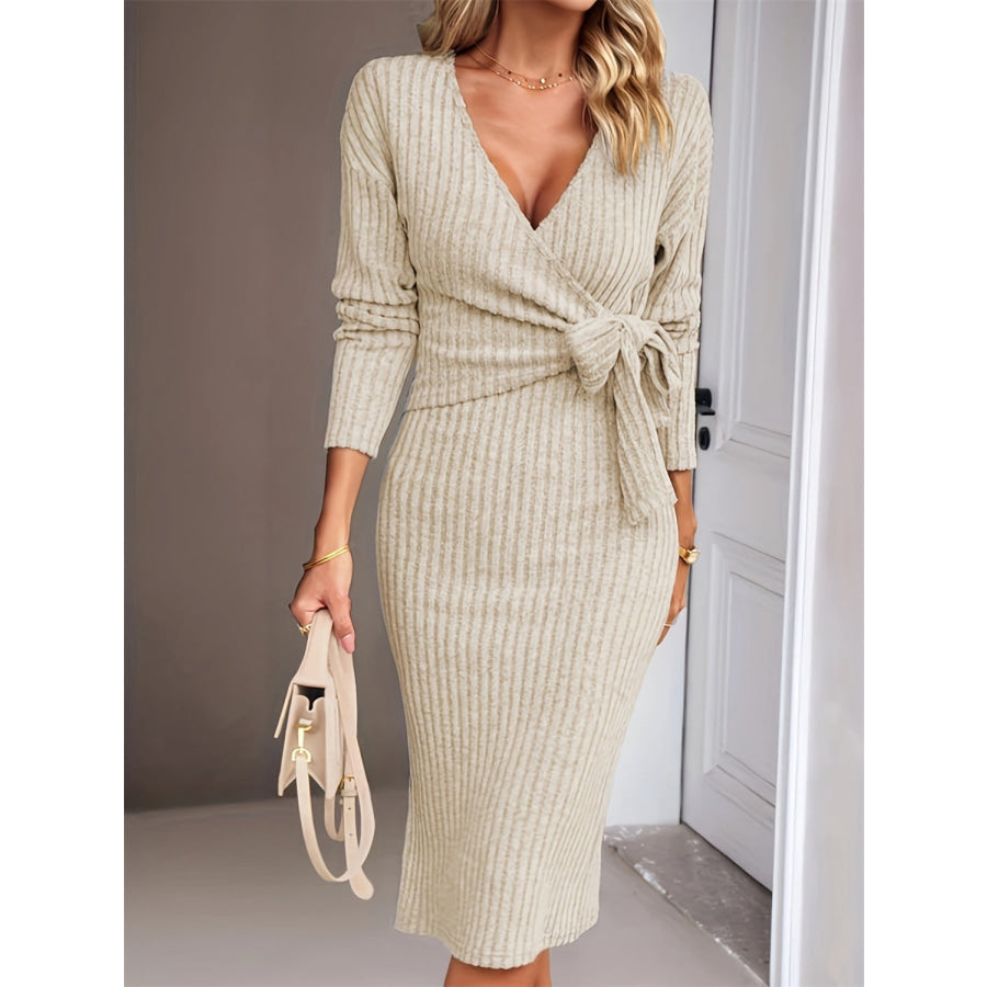 Slit Surplice Long Sleeve Dress Apparel and Accessories