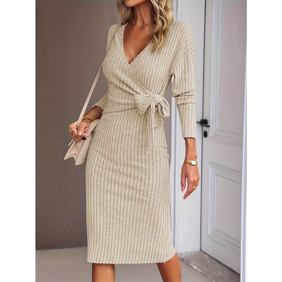 Slit Surplice Long Sleeve Dress Apparel and Accessories