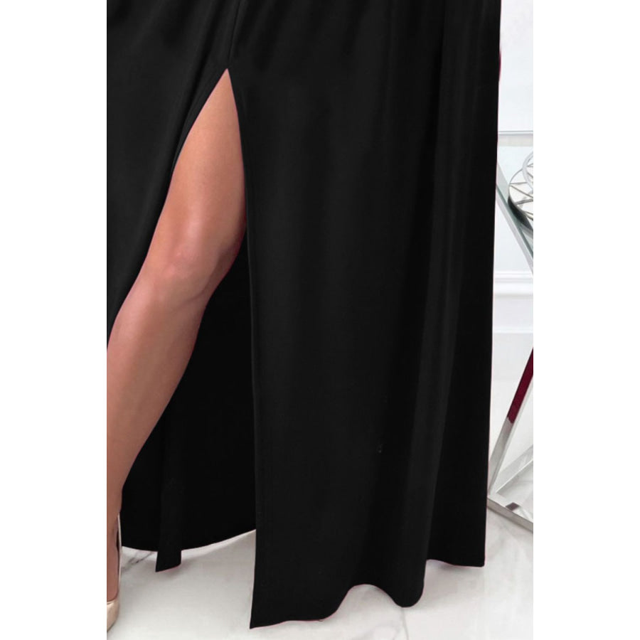 Slit Surplice Long Sleeve Maxi Dress Apparel and Accessories