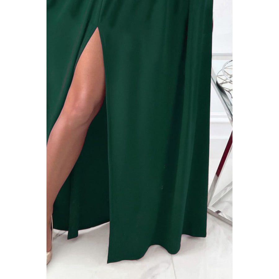 Slit Surplice Long Sleeve Maxi Dress Apparel and Accessories