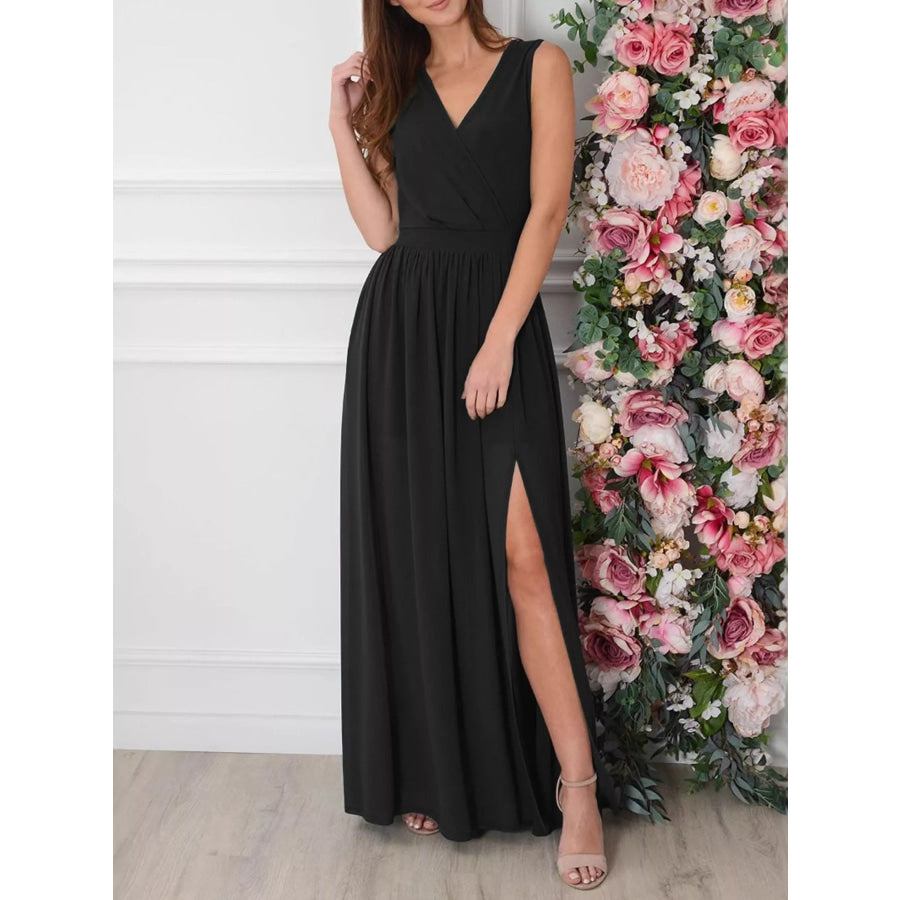 Slit Surplice Sleeveless Maxi Dress Apparel and Accessories