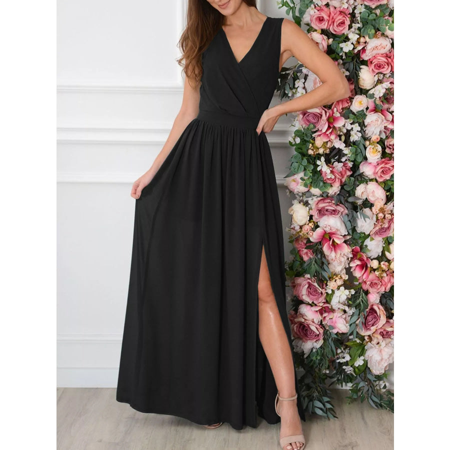 Slit Surplice Sleeveless Maxi Dress Apparel and Accessories