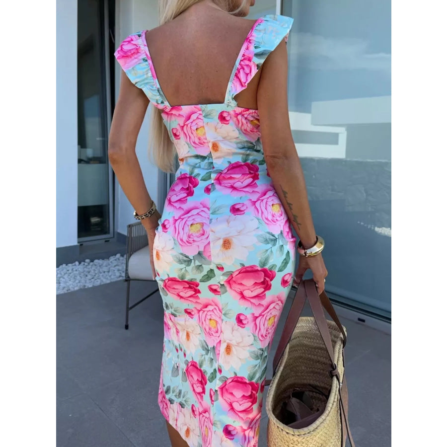 Slit Sweetheart Neck Midi Dress Apparel and Accessories