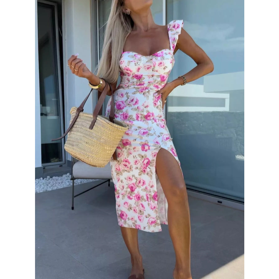Slit Sweetheart Neck Midi Dress Apparel and Accessories