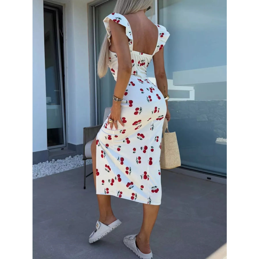 Slit Sweetheart Neck Midi Dress Apparel and Accessories