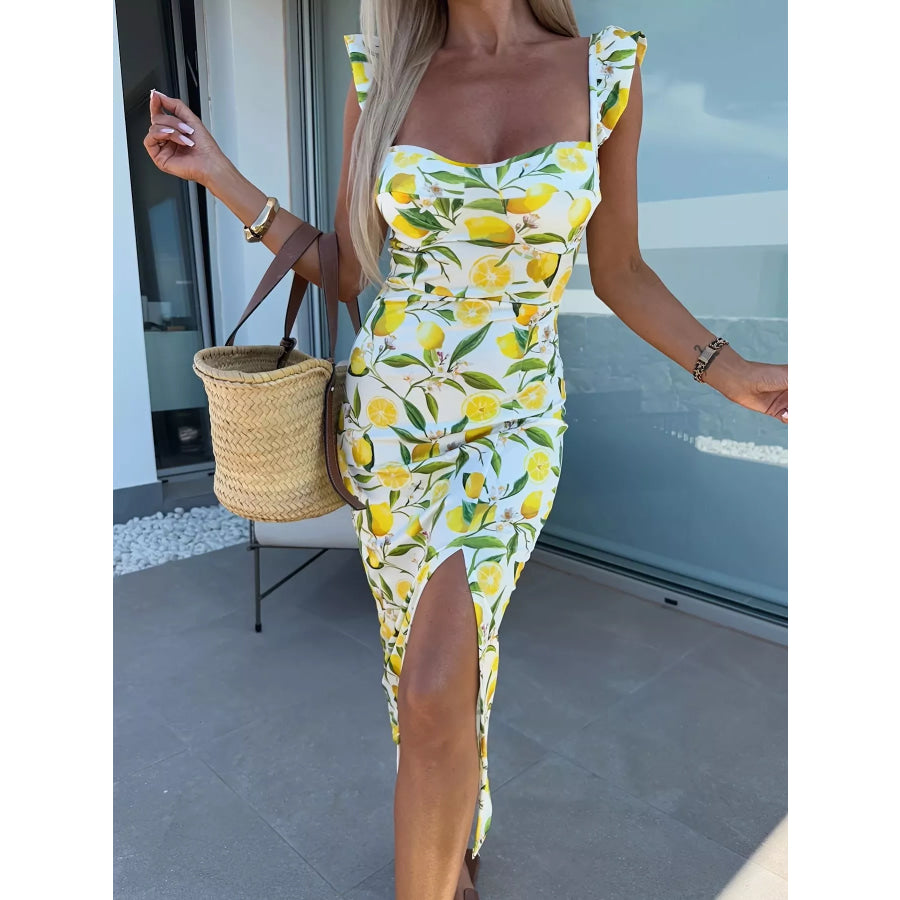 Slit Sweetheart Neck Midi Dress Apparel and Accessories