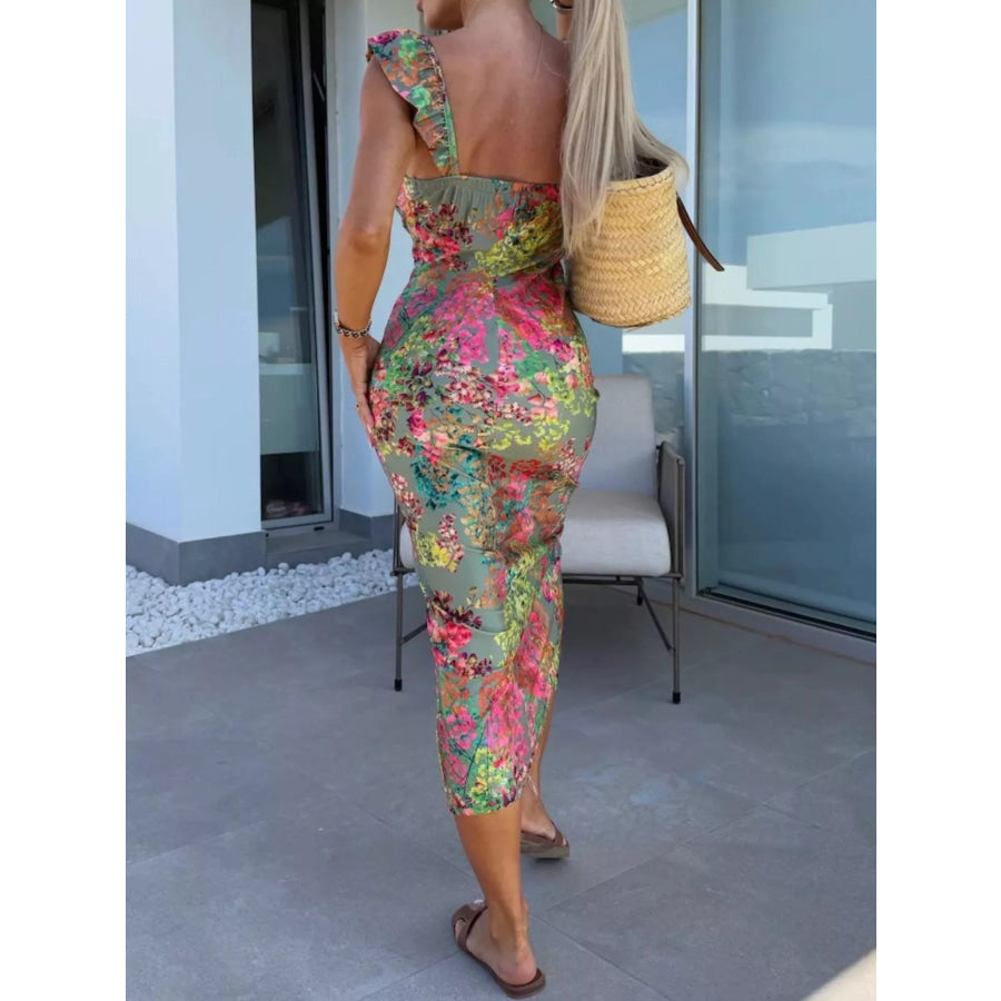 Slit Sweetheart Neck Midi Dress Apparel and Accessories