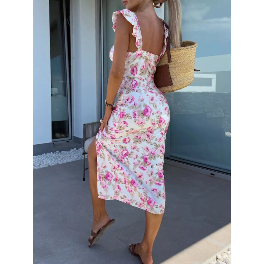 Slit Sweetheart Neck Midi Dress Apparel and Accessories