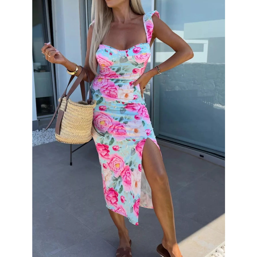 Slit Sweetheart Neck Midi Dress Apparel and Accessories
