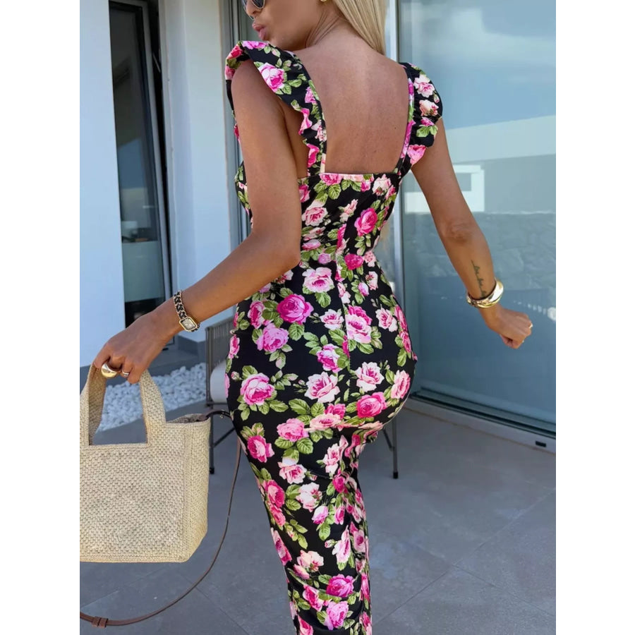 Slit Sweetheart Neck Midi Dress Apparel and Accessories