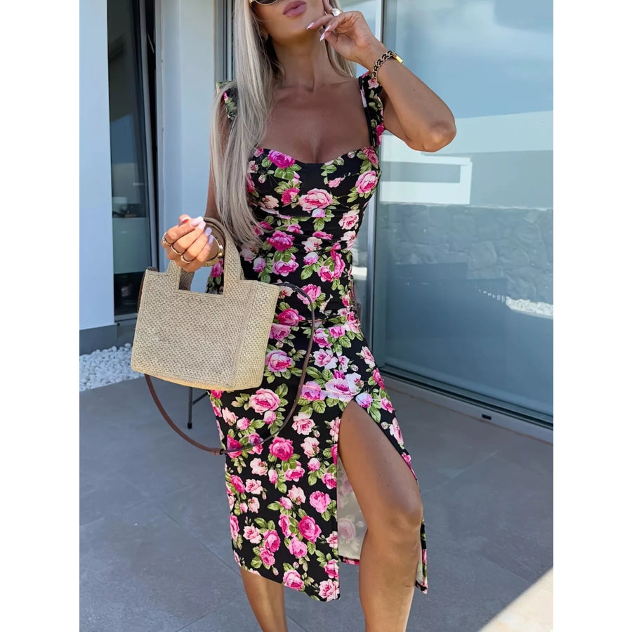 Slit Sweetheart Neck Midi Dress Black / XS Apparel and Accessories