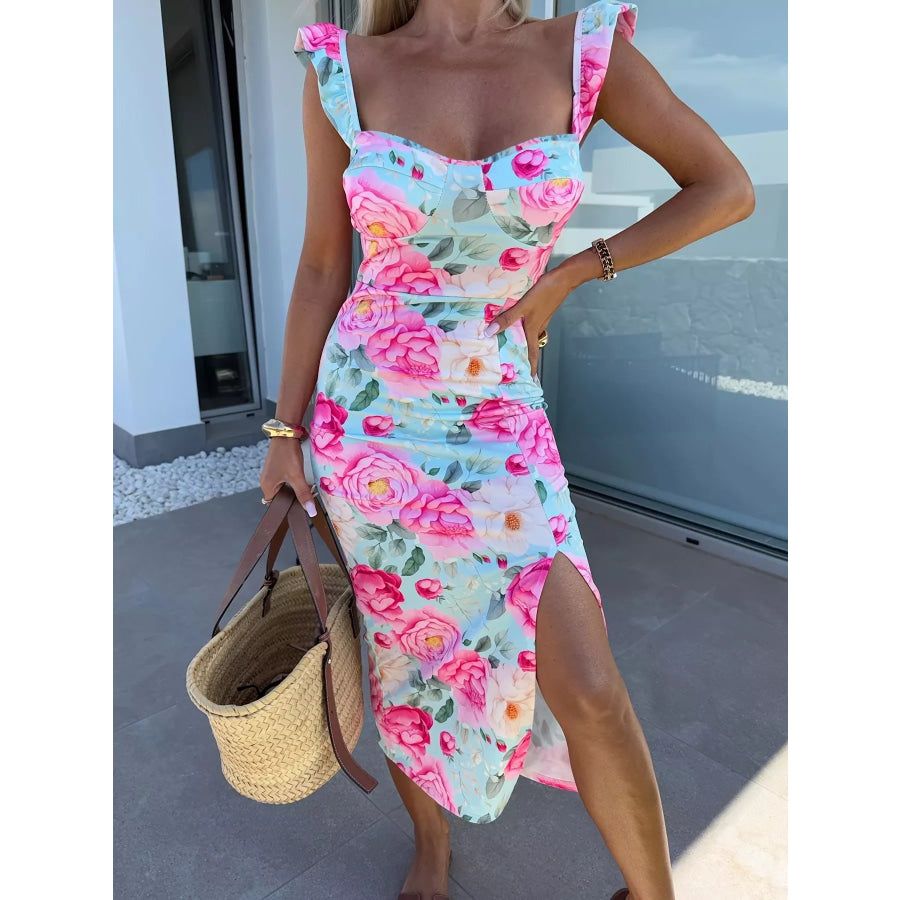 Slit Sweetheart Neck Midi Dress Deep Pink / XS Apparel and Accessories