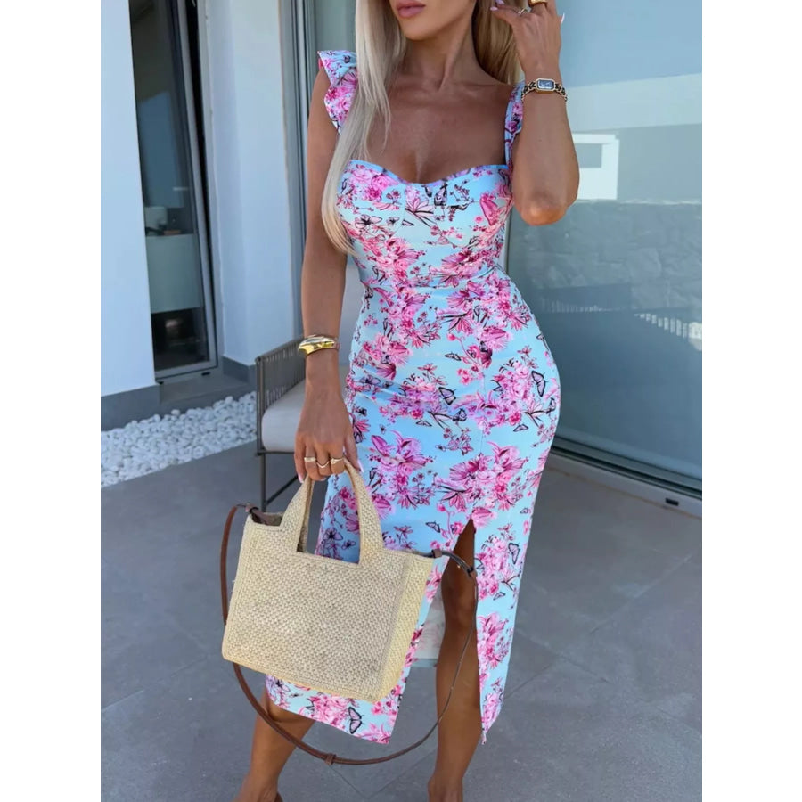 Slit Sweetheart Neck Midi Dress Light Blue / XS Apparel and Accessories