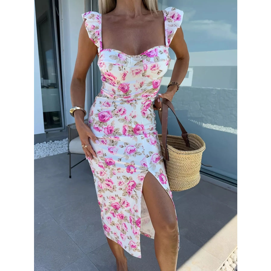 Slit Sweetheart Neck Midi Dress Pink / XS Apparel and Accessories