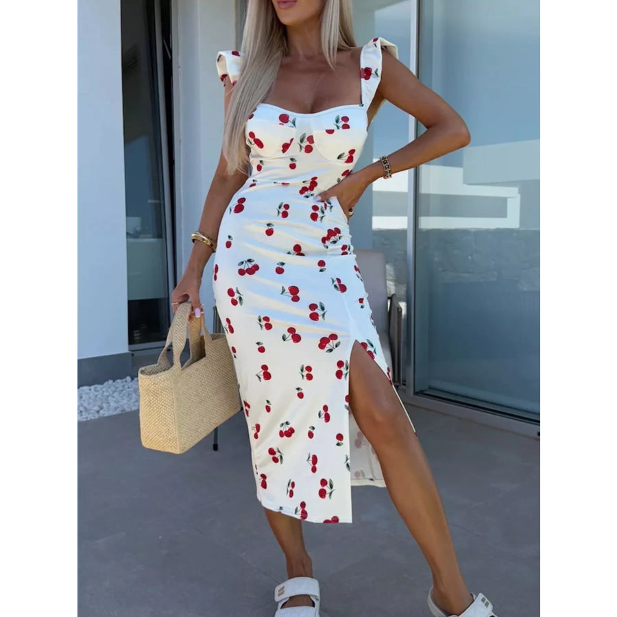 Slit Sweetheart Neck Midi Dress White / XS Apparel and Accessories