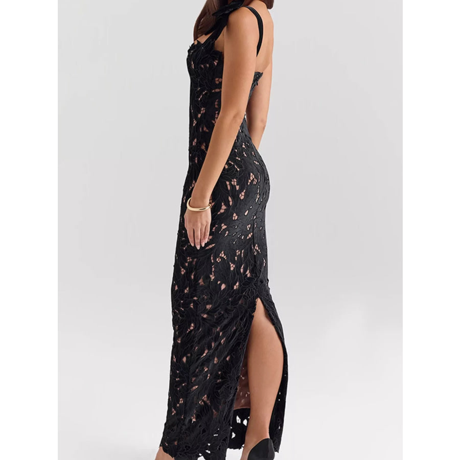 Slit Tie Shoulder Maxi Dress Apparel and Accessories