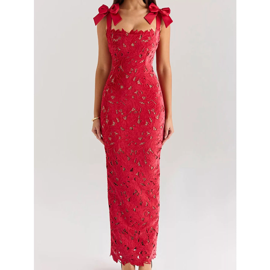 Slit Tie Shoulder Maxi Dress Apparel and Accessories