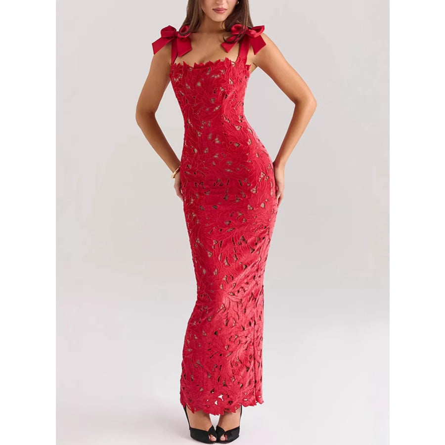 Slit Tie Shoulder Maxi Dress Red / S Apparel and Accessories