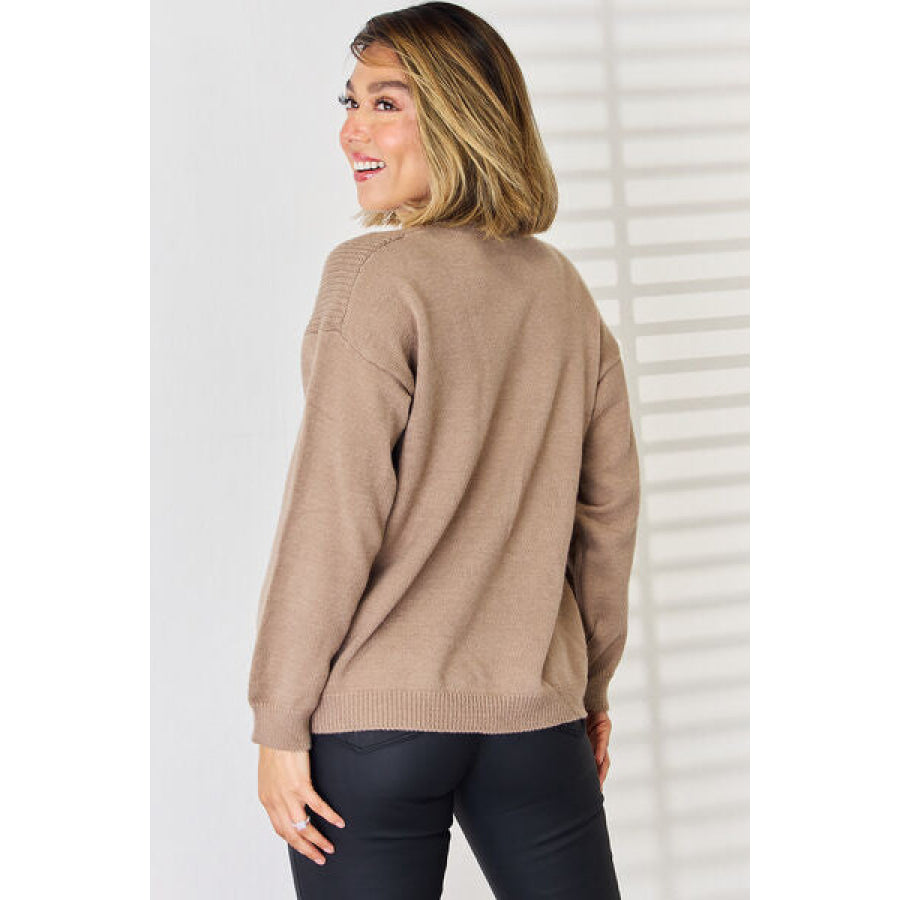 Slit Tied Dropped Shoulder Sweater Taupe / S Apparel and Accessories