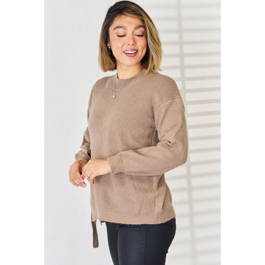 Slit Tied Dropped Shoulder Sweater Apparel and Accessories