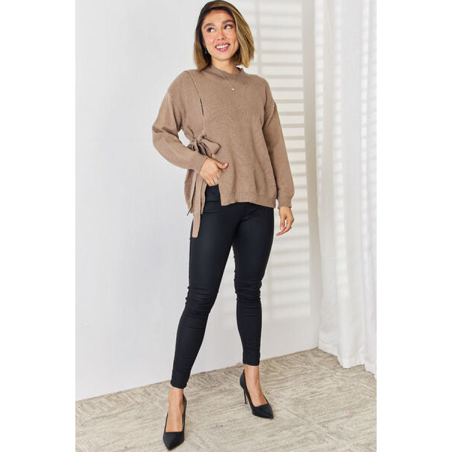 Slit Tied Dropped Shoulder Sweater Apparel and Accessories