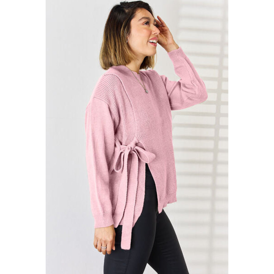 Slit Tied Dropped Shoulder Sweater Apparel and Accessories