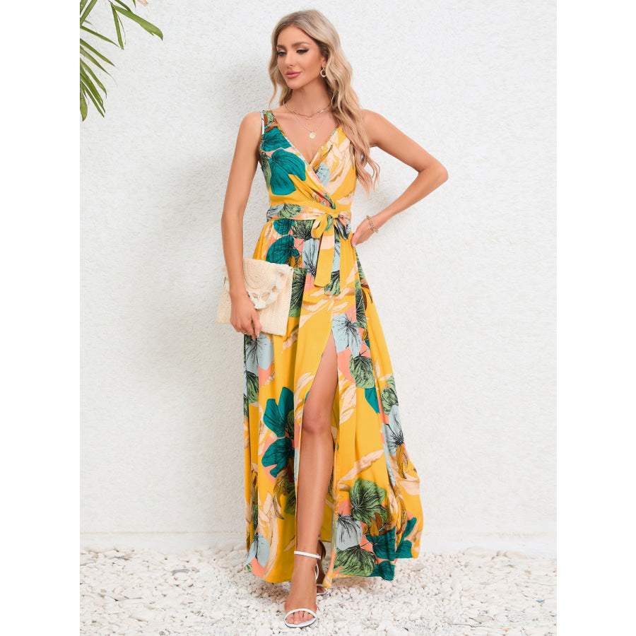 Slit Tied Printed Surplice Dress Apparel and Accessories