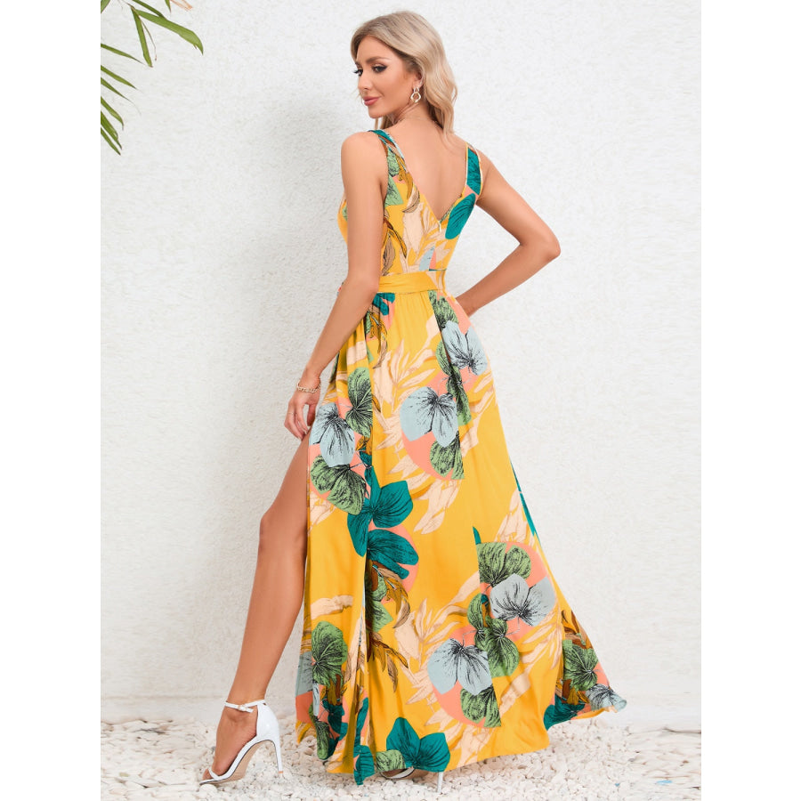 Slit Tied Printed Surplice Dress Apparel and Accessories