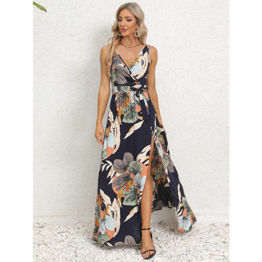 Slit Tied Printed Surplice Dress Apparel and Accessories