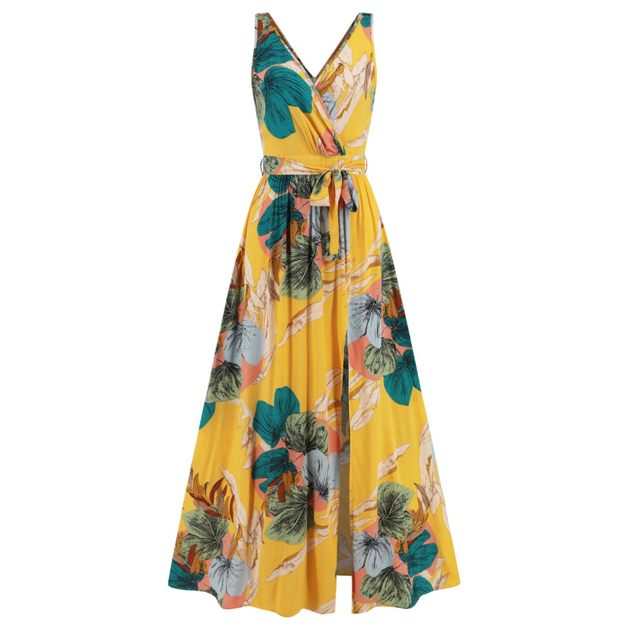 Slit Tied Printed Surplice Dress Apparel and Accessories