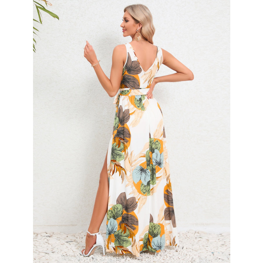 Slit Tied Printed Surplice Dress Apparel and Accessories