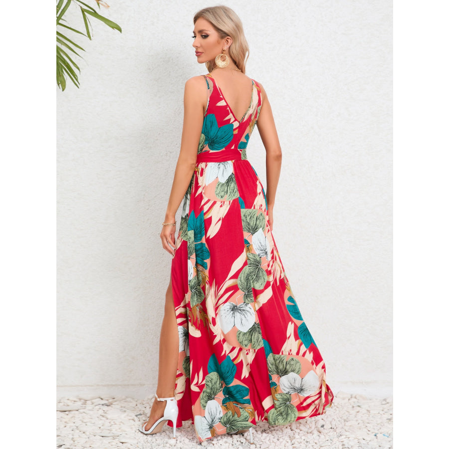 Slit Tied Printed Surplice Dress Apparel and Accessories