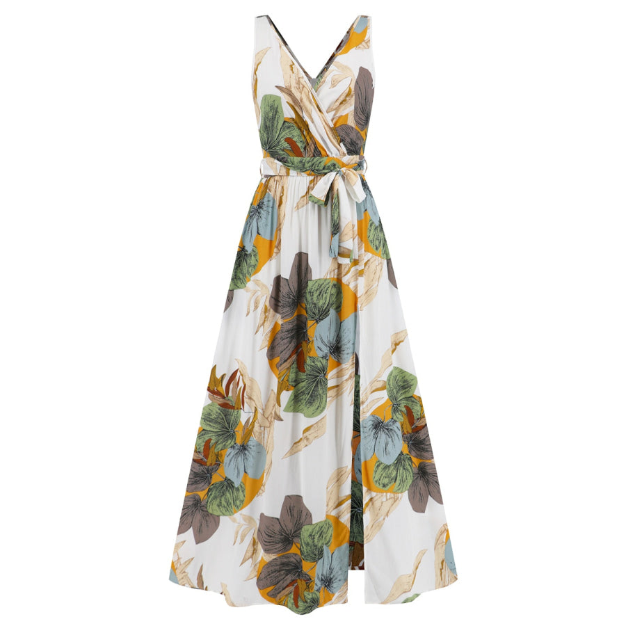 Slit Tied Printed Surplice Dress Apparel and Accessories