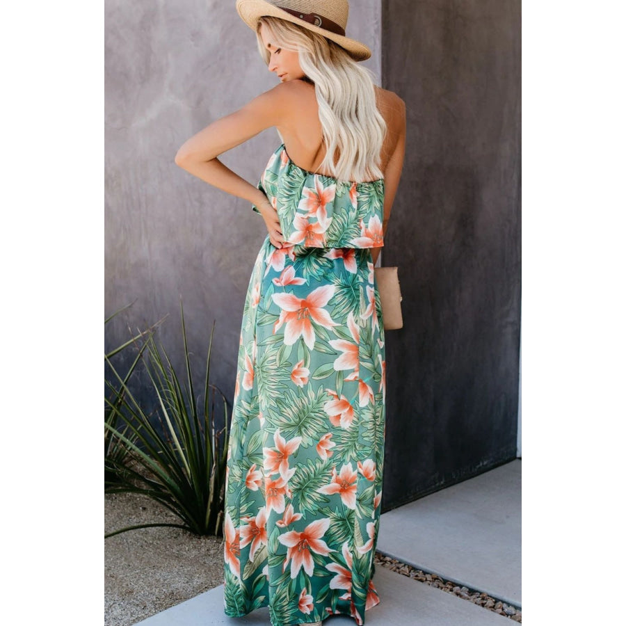 Slit Tropical Sleeveless Tube Dress Apparel and Accessories